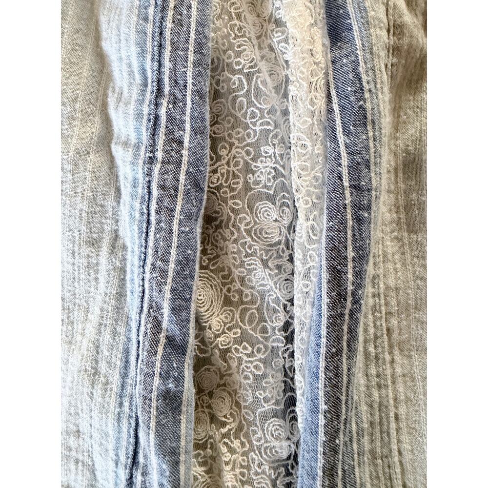 Anthropologie Isabella Sinclair Blue Striped Lace Inset Shirt Medium - Picture 10 of 10